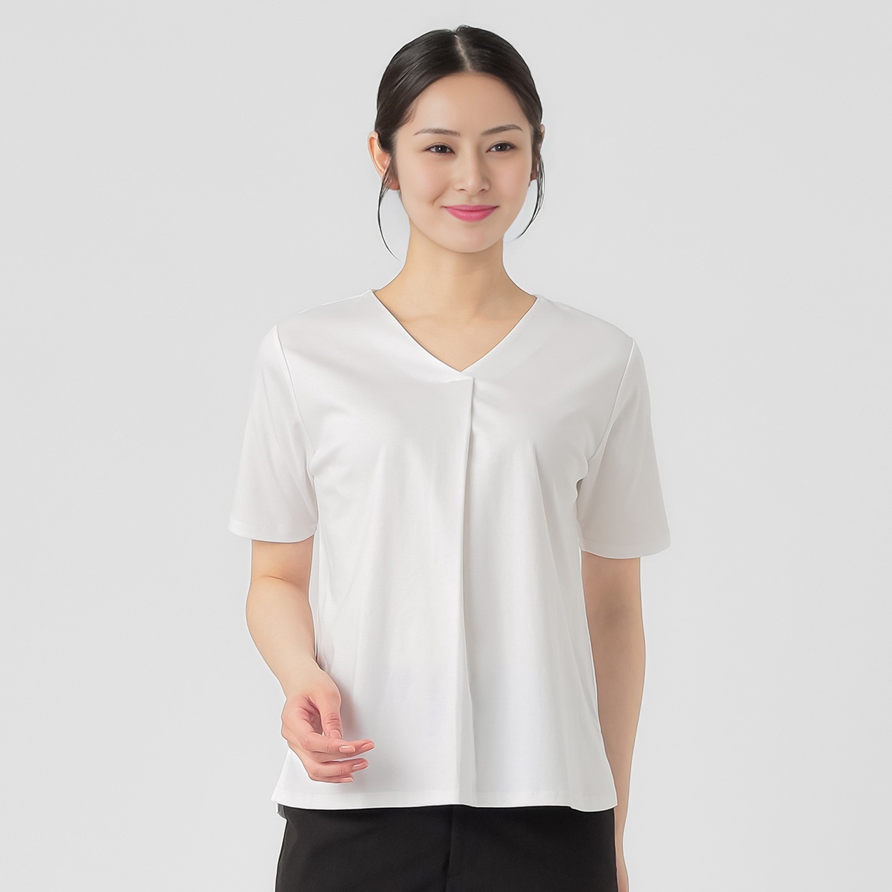 大人キレイ Vネックタック Tシャツ レディス ESPRITMUR(エスプリミュール) 262ES496CT(シロ-L)