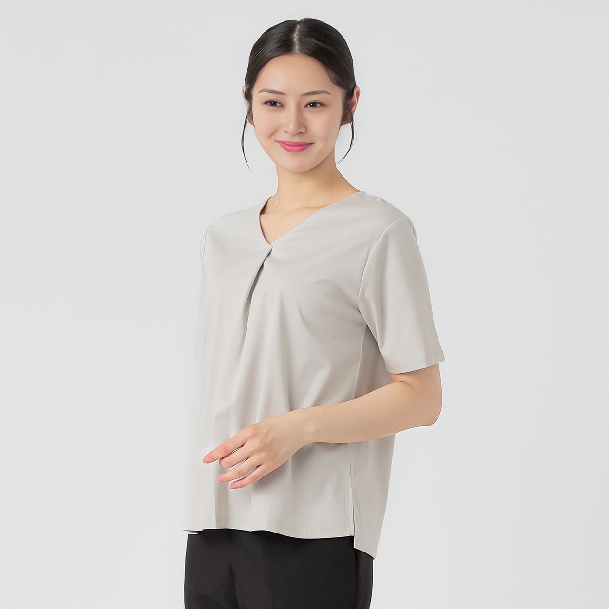 大人キレイ Vネックタック Tシャツ レディス ESPRITMUR(エスプリミュール) 262ES496CT(ウスクロ-M)