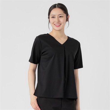 大人キレイ Vネックタック Tシャツ レディス ESPRITMUR(エスプリミュール) 262ES496CT(クロ-M)