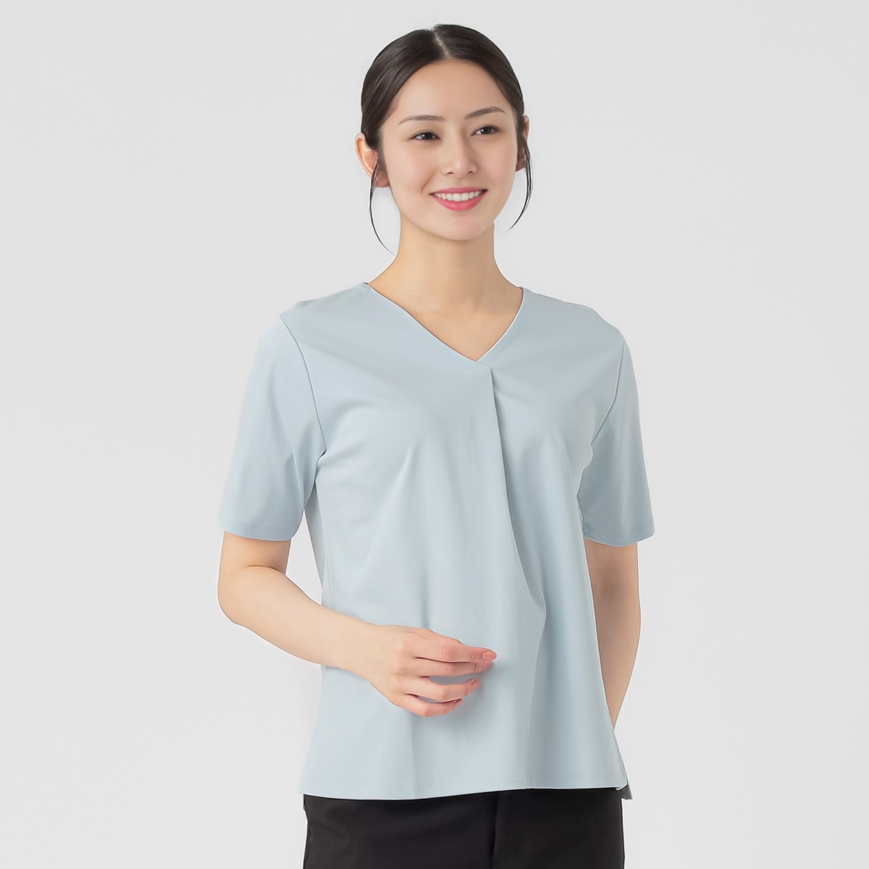 大人キレイ Vネックタック Tシャツ レディス ESPRITMUR(エスプリミュール) 262ES496CT(ウスアオ-XL)