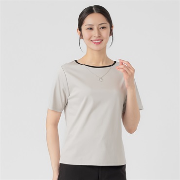 大人キレイ 衿ぐり配色アクセサリー付き Tシャツ レディス ESPRITMUR(エスプリミュール) 262ES497CT(ウスクロ-M)