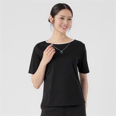 大人キレイ 衿ぐり配色アクセサリー付き Tシャツ レディス ESPRITMUR(エスプリミュール) 262ES497CT(クロ-M)