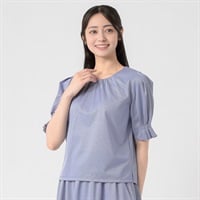 EMMA JAMES(エマジェイムス) ストライプジャカード 袖タックブラウス レディス 262EMJ058CT(アオ-M)