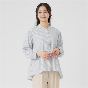 ペプラム切替前あきストライプ柄シャツ 袖２WAY  レディス EMMA JAMES(エマジェイムス) 262EM260HT(ウスアオ-M)