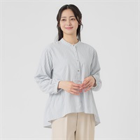ペプラム切替前あきストライプ柄シャツ 袖２WAY  レディス EMMA JAMES(エマジェイムス) 262EM260HT(ウスアオ-M)