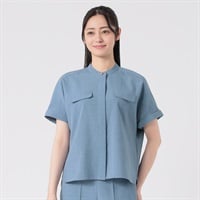 麻調素材 バンドカラーブラウス レディス EMMA JAMES(エマジェイムス) 262EM468CT(アオ-M)