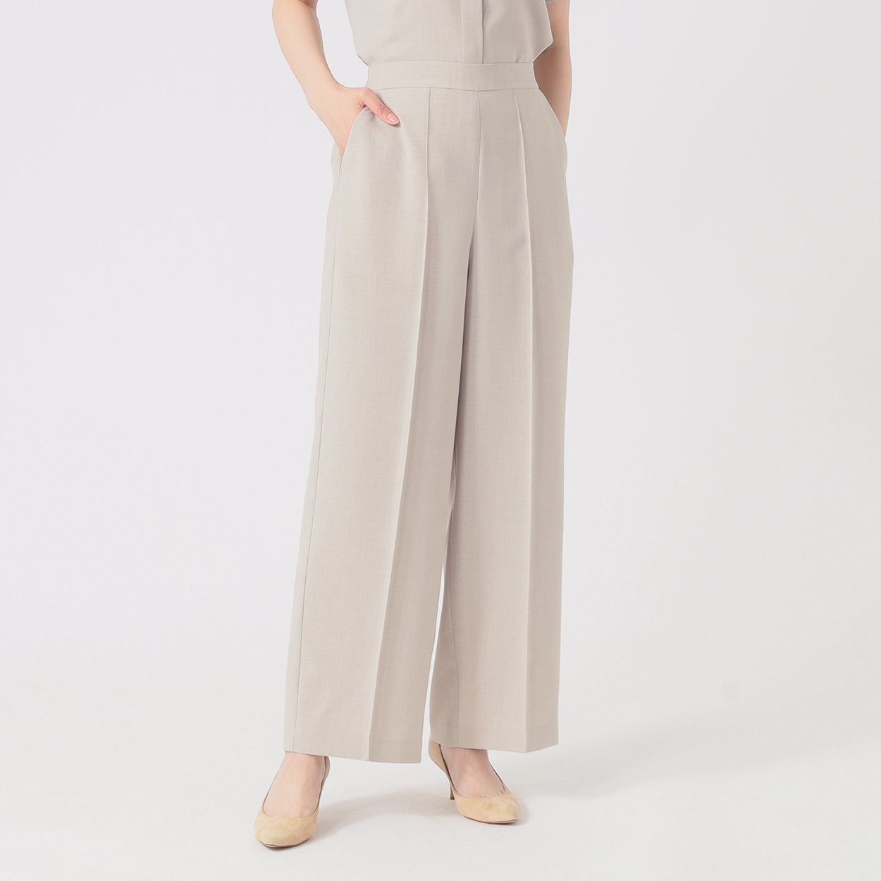 麻調素材 ストレートパンツ レディス EMMA JAMES(エマジェイムス) 262EM469CT(ウスグレー-XL)