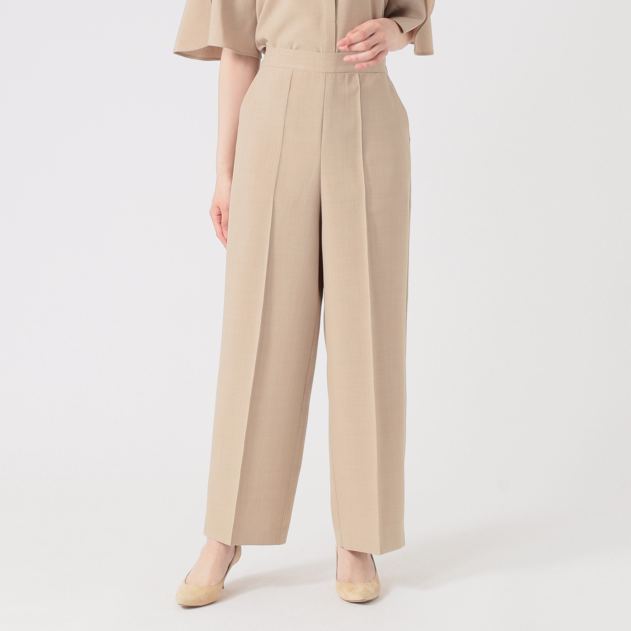 麻調素材 ストレートパンツ レディス EMMA JAMES(エマジェイムス) 262EM469CT(ウスチャ-XL)
