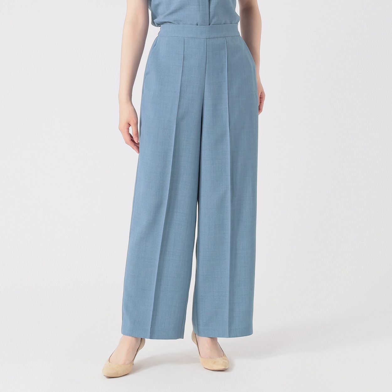 麻調素材 ストレートパンツ レディス EMMA JAMES(エマジェイムス) 262EM469CT(アオ-M)