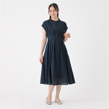 ウエストタックフレンチスリーブ シャツワンピース レディス EMMA JAMES(エマジェイムス) 263EM492MH(コイアオ-M)