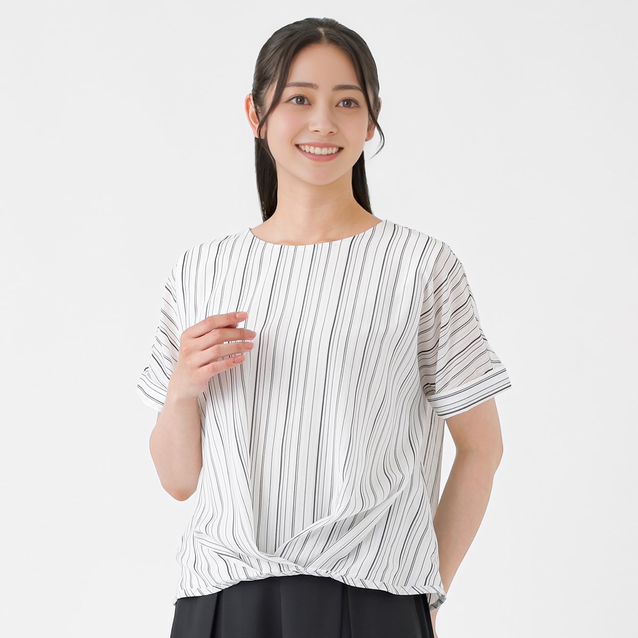 フロント裾タック ブラウス レディス EMMA JAMES(エマジェイムス) 263EM493MH(ストライプ-XL)