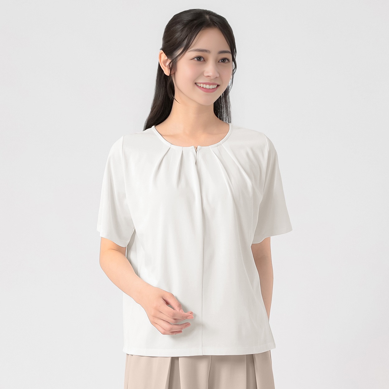 汗隠し 衿もとゴールドフック付タックカットソー レディス EMMA JAMES(エマジェイムス) 262EM157TH(シロ-M)