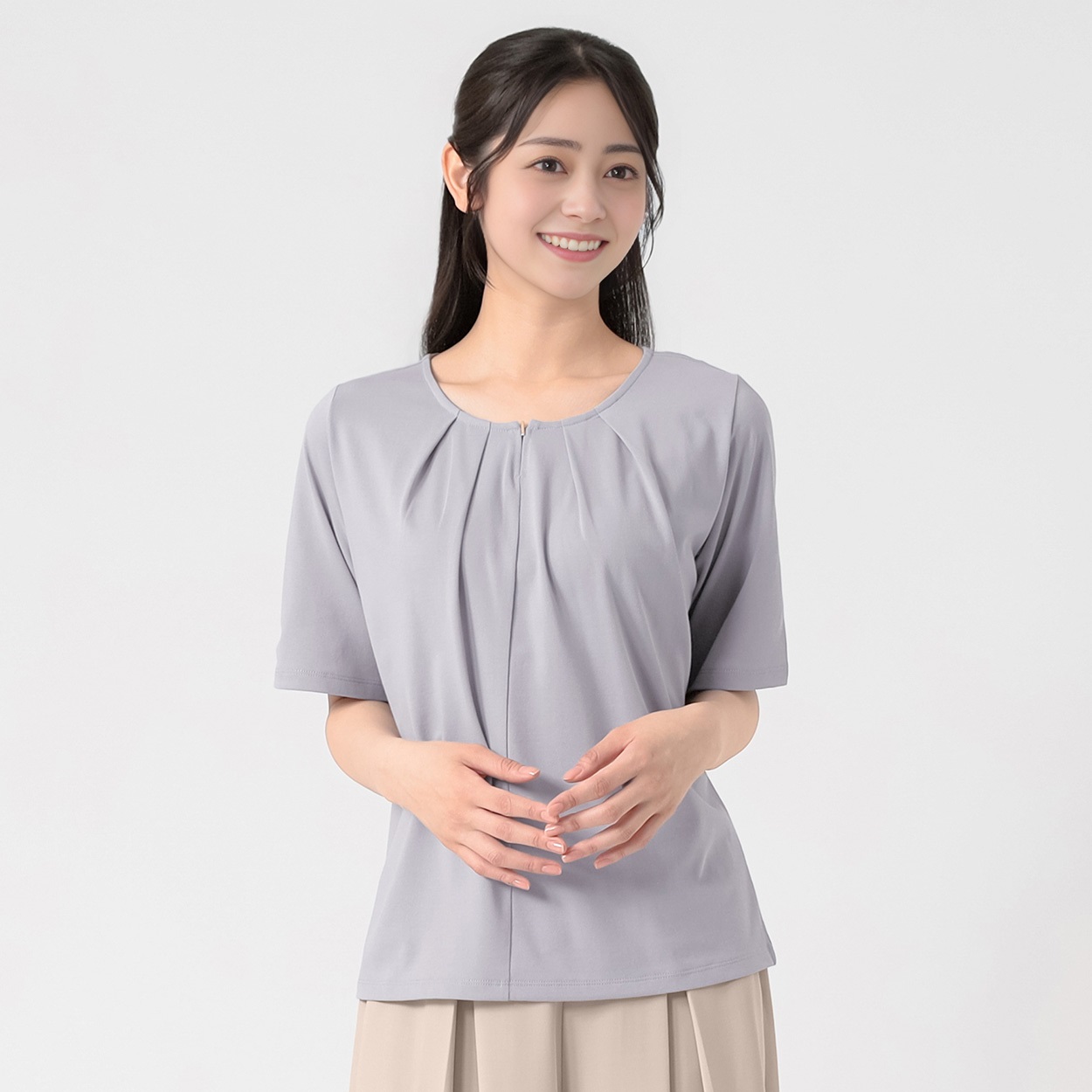 汗隠し 衿もとゴールドフック付タックカットソー レディス EMMA JAMES(エマジェイムス) 262EM157TH(ウスクロ-M)