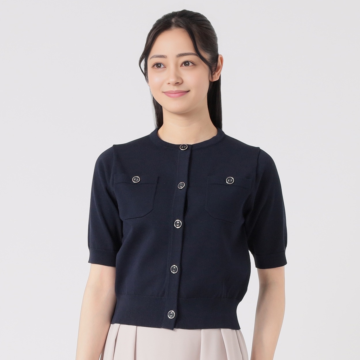 胸ポケット付き半袖ニットカーディガン レディス EMMA JAMES(エマジェイムス) 262EM801TH(コイアオ-XL)