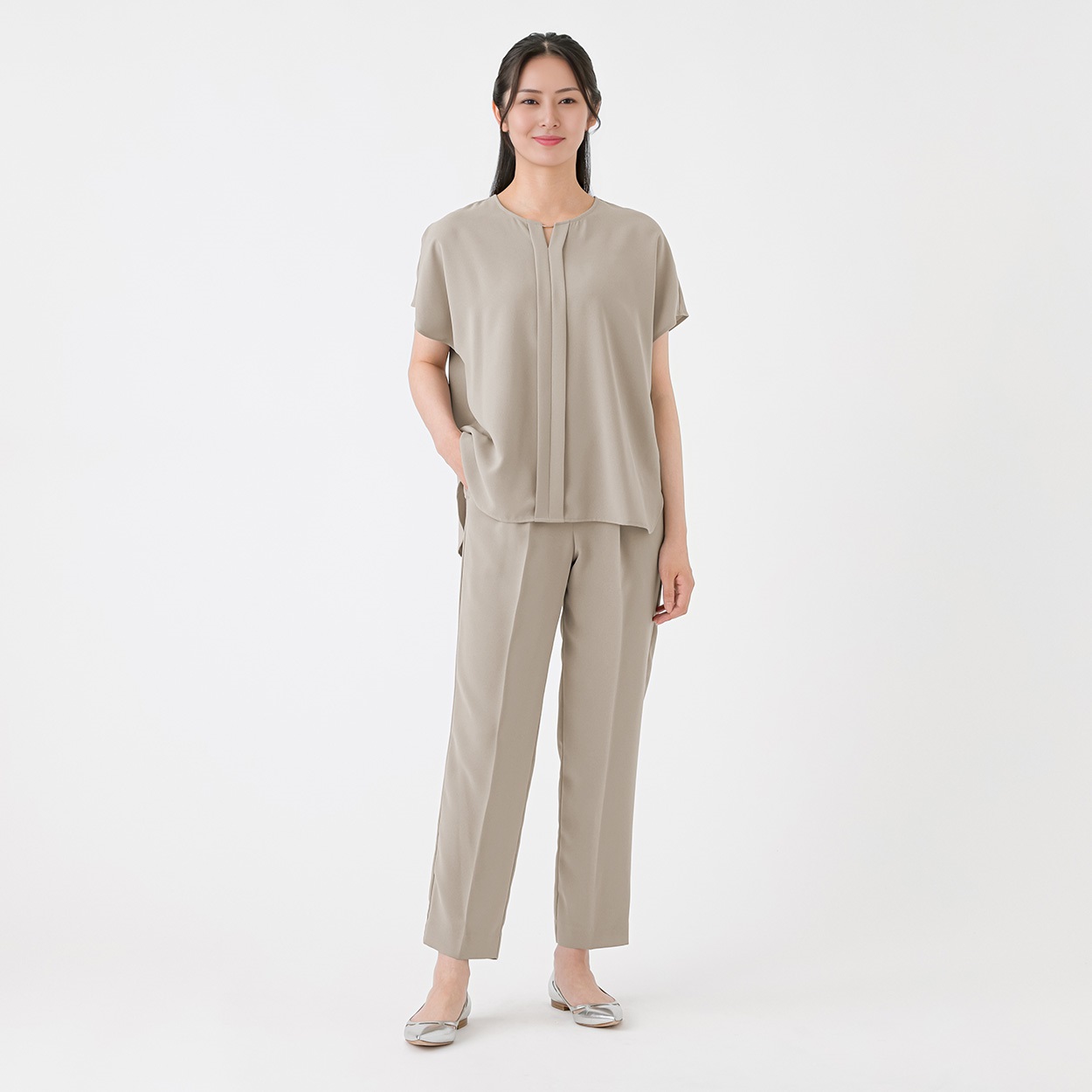 タックブラウス＋テーパードパンツ セットスーツ レディス ESPRITMUR(エスプリミュール) 263ES440MH(チャ-L)