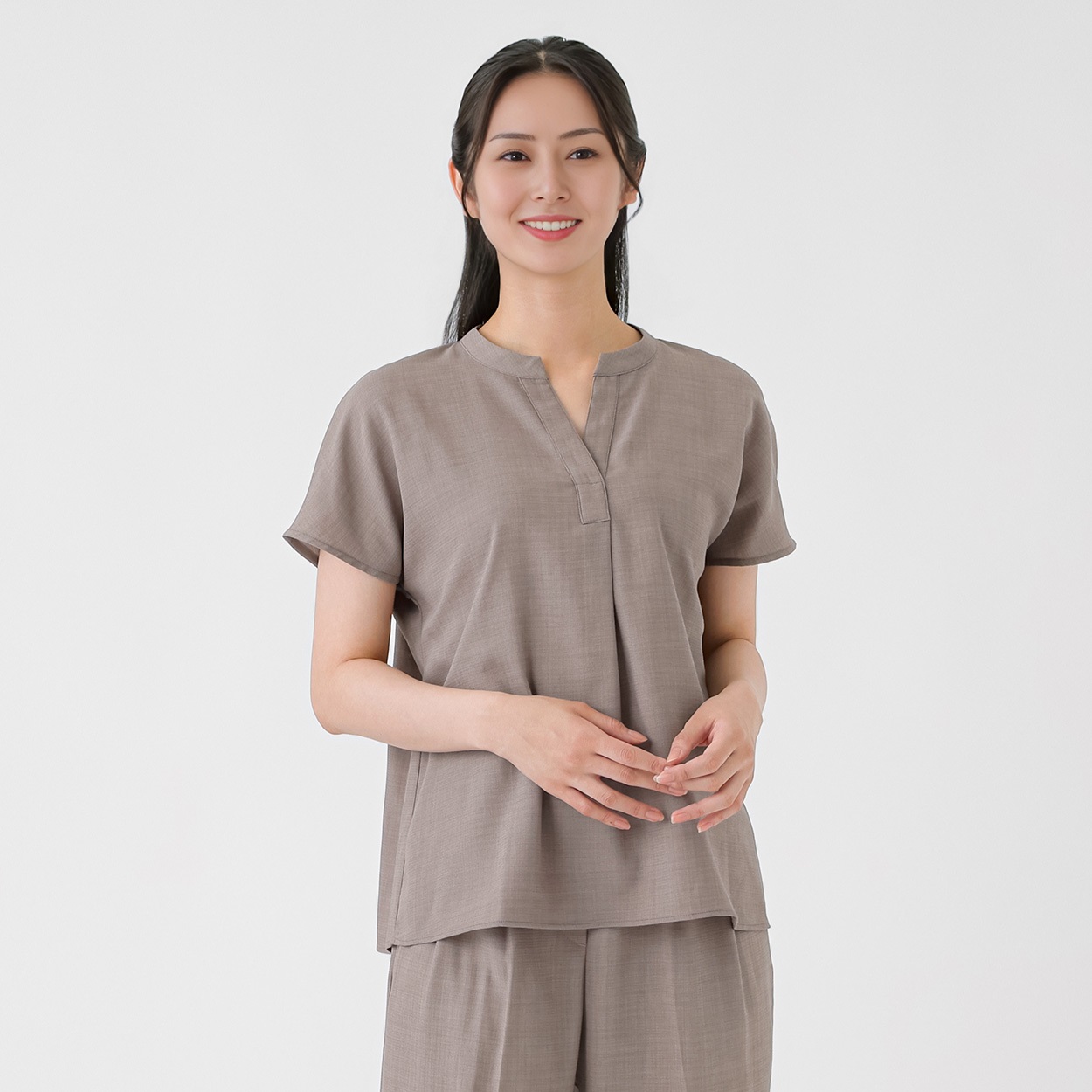 風通ルンセットアップ 半袖キーネックブラウス レディス ESPRITMUR(エスプリミュール) 263ES002CT(Ａウスチャ-M)