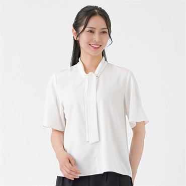 配色パイピング 半袖ボウタイブラウス レディス ESPRITMUR(エスプリミュール) 263ES004CT(シロ-M)