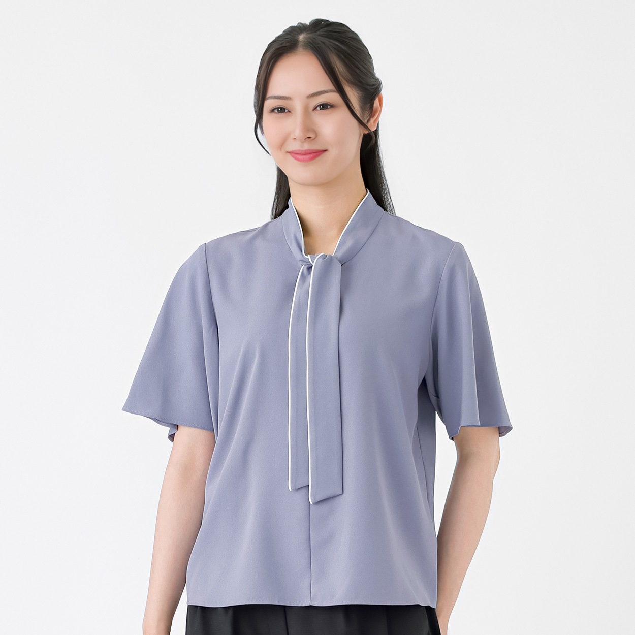 配色パイピング 半袖ボウタイブラウス レディス ESPRITMUR(エスプリミュール) 263ES004CT(アオ-XL)