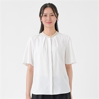 配色パイピング 半袖バンドカラーブラウス レディス ESPRITMUR(エスプリミュール) 263ES005CT(シロ-M)