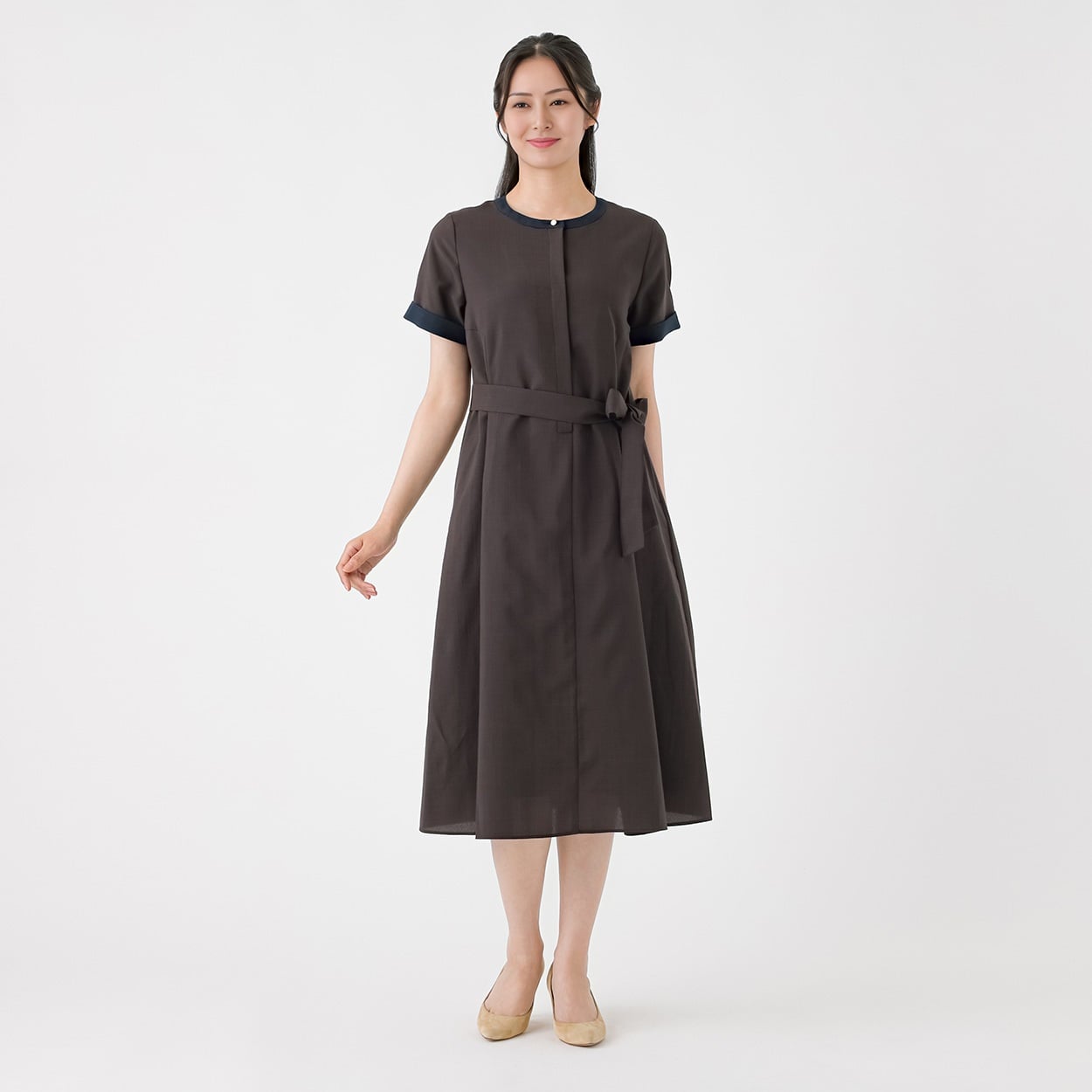 麻調 配色ワンピース レディス ESPRITMUR(エスプリミュール) 263ES470CT(コイチャ-L)