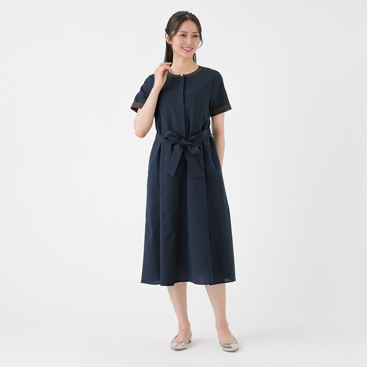 麻調 配色ワンピース レディス ESPRITMUR(エスプリミュール) 263ES470CT(コイアオ-M)