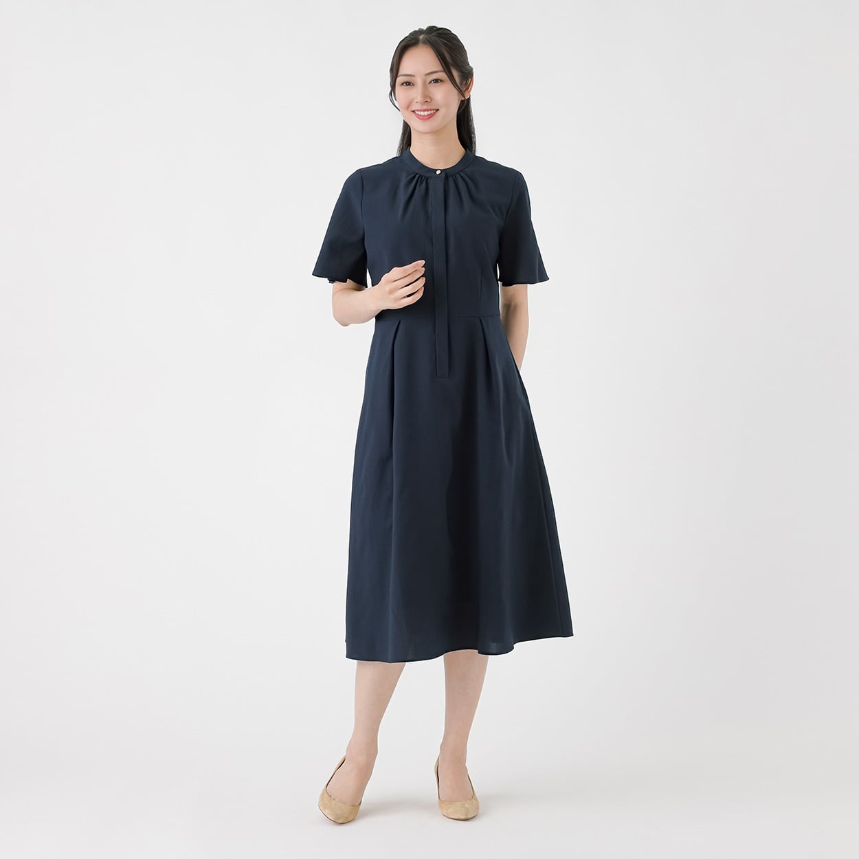 麻調 バンドカラーワンピース レディス ESPRITMUR(エスプリミュール) 263ES471CT(コイアオ-XL)