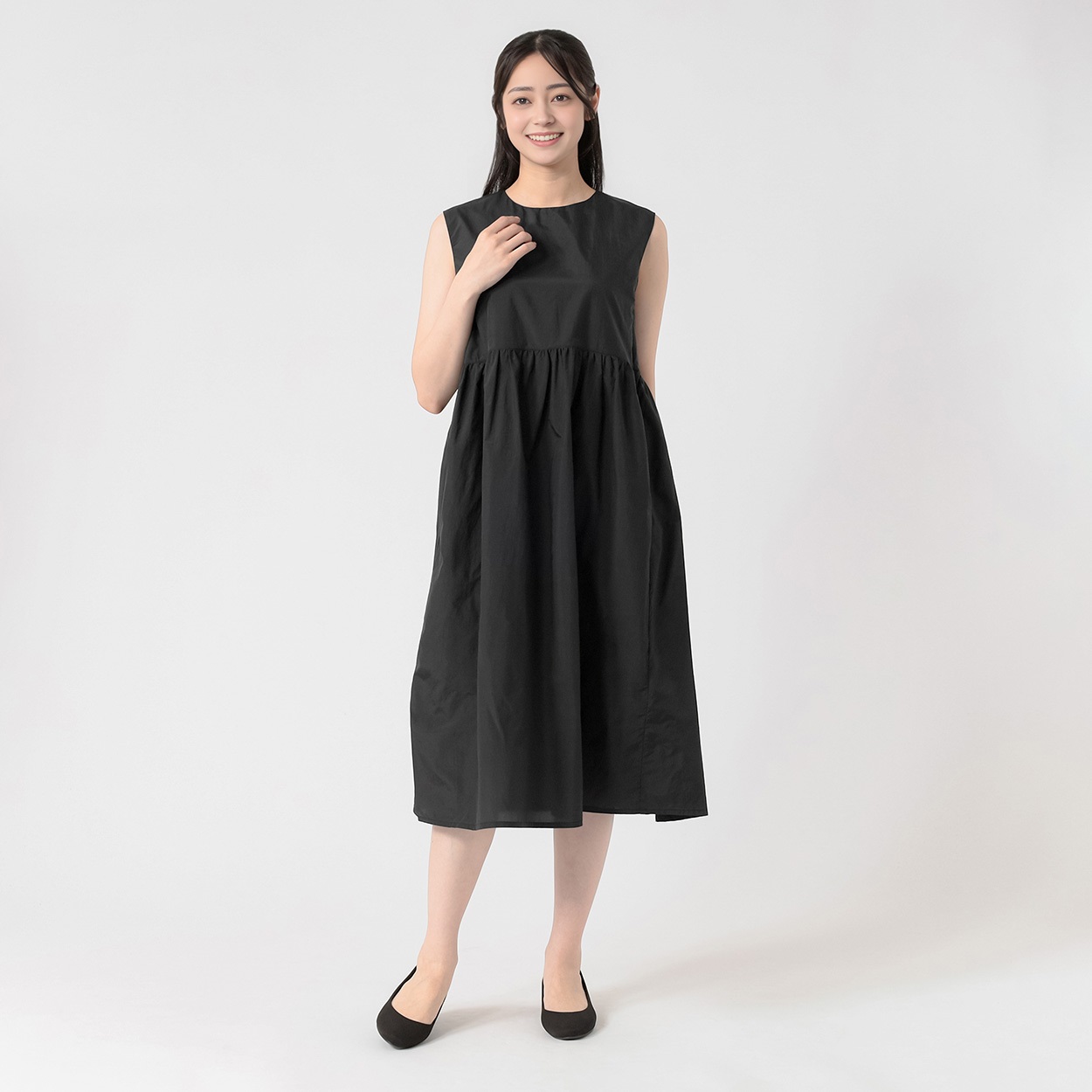 ウエスト切替ギャザーワンピース 接触冷感 レディス EMMA JAMES(エマジェイムス) 262EM478CT(クロ-XL)