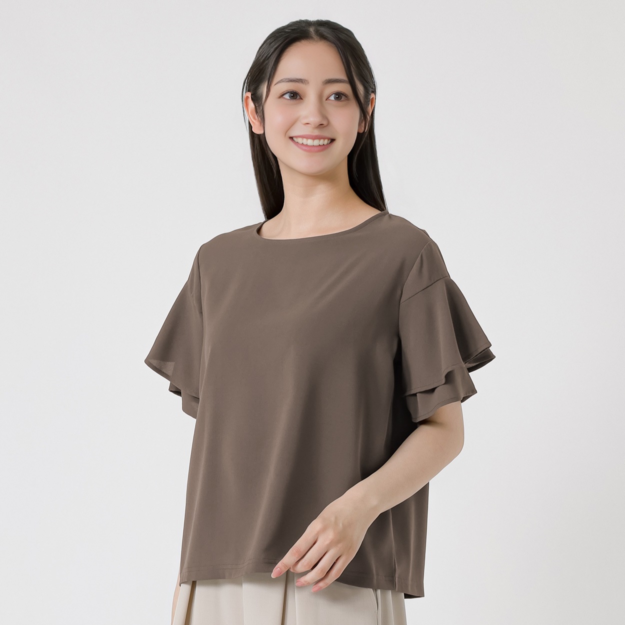 袖2段フレアーブラウス レディス EMMA JAMES(エマジェイムス) 263EM324HT(コイチャ-XL)