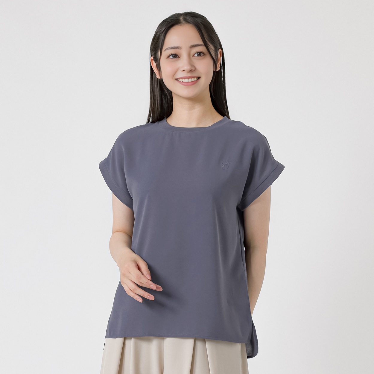 胸元ワンポイント刺しゅう 布帛Tシャツ レディス EMMA JAMES(エマジェイムス) 263EM325HT(Ａアオ-L)