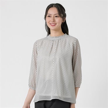 幾何柄プリント ニット裏地付きシフォンブラウス レディス ESPRITMUR(エスプリミュール) 263ES501CT(Ａシロ-M)