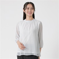 ストライプ柄プリント ニット裏地付きシフォンブラウス レディス ESPRITMUR(エスプリミュール) 263ES502CT(Ａシロ-M)