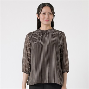 ストライプ柄プリント ニット裏地付きシフォンブラウス レディス ESPRITMUR(エスプリミュール) 263ES502CT(Ａコイチャ-M)