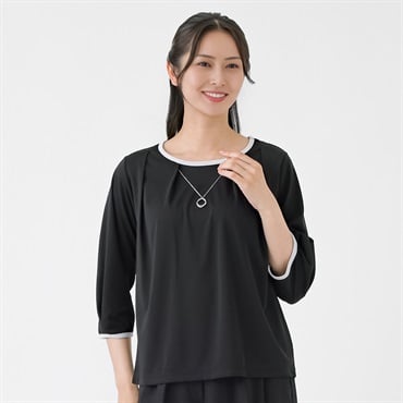 アクセサリー付き 配色ブラウス レディス ESPRITMUR(エスプリミュール) 263ES503CT(クロ-M)