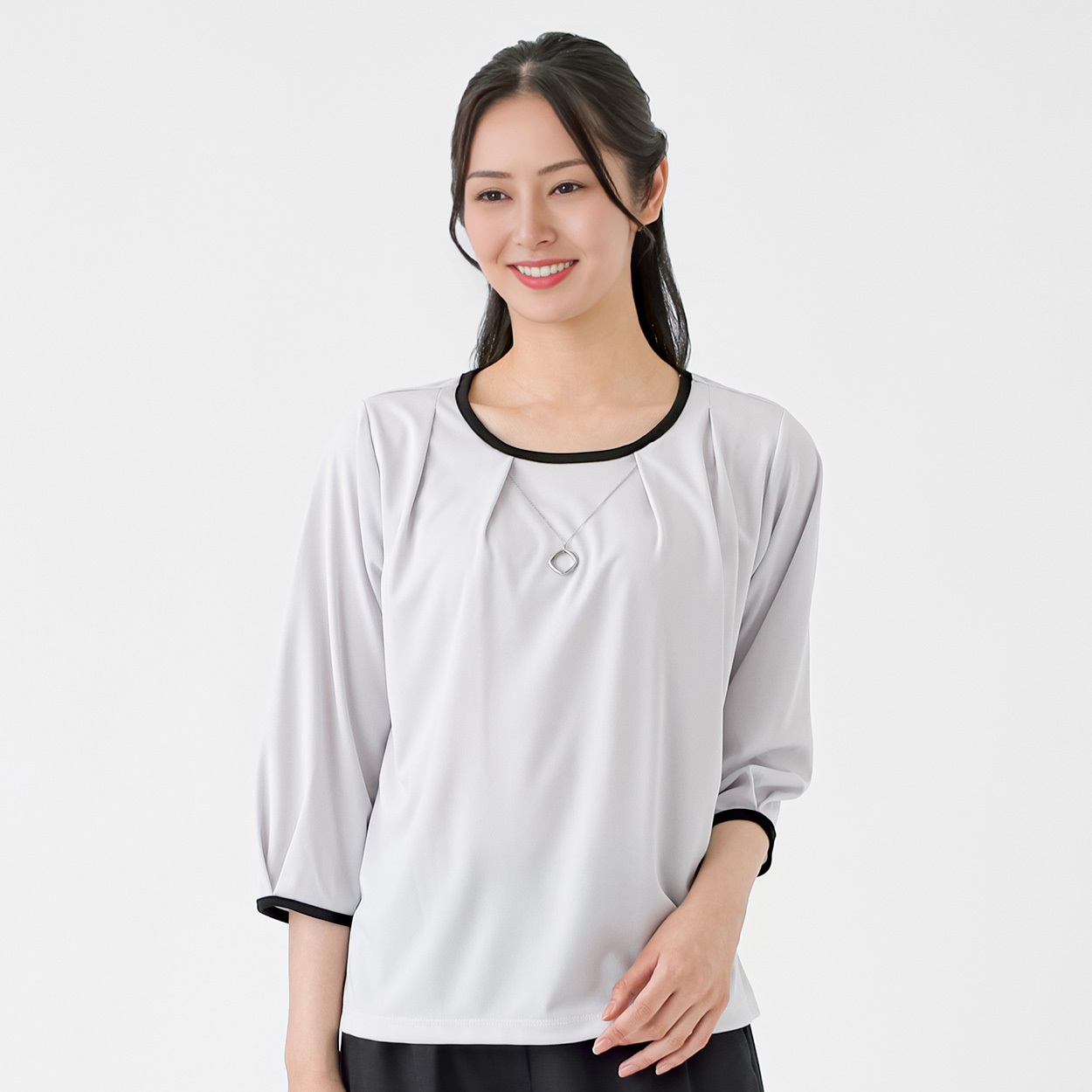 アクセサリー付き 配色ブラウス レディス ESPRITMUR(エスプリミュール) 263ES503CT(ウスチャ-M)