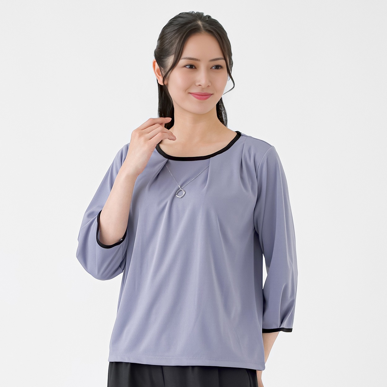 アクセサリー付き 配色ブラウス レディス ESPRITMUR(エスプリミュール) 263ES503CT(ウスアオ-M)