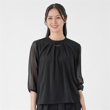 パーツアクセサリー付き 袖シアーTブラウス レディス ESPRITMUR(エスプリミュール) 263ES504CT(クロ-M)