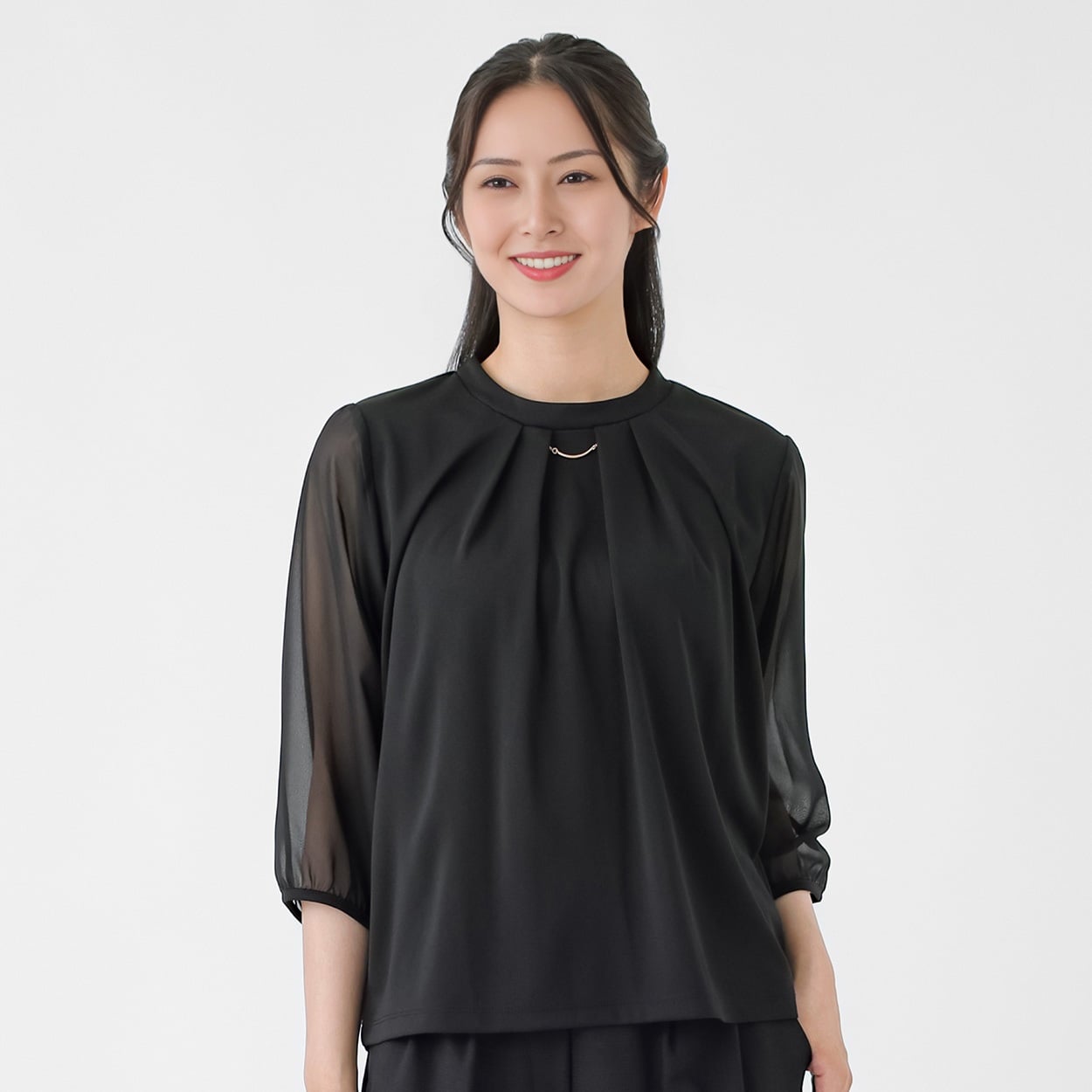 パーツアクセサリー付き 袖シアーTブラウス レディス ESPRITMUR(エスプリミュール) 263ES504CT(クロ-XL)