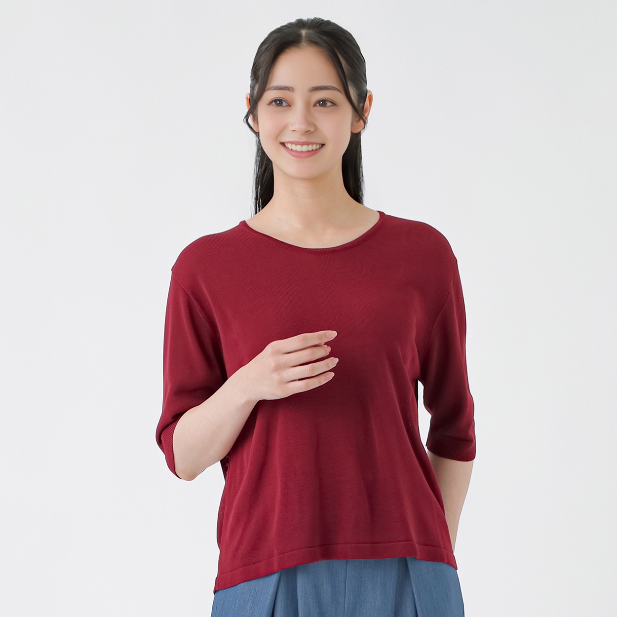 EMMA JAMES(エマジェイムス) 5分袖 クルーネックプルオーバーニット レディス 263EMJ063CT(コイアカ-XL)