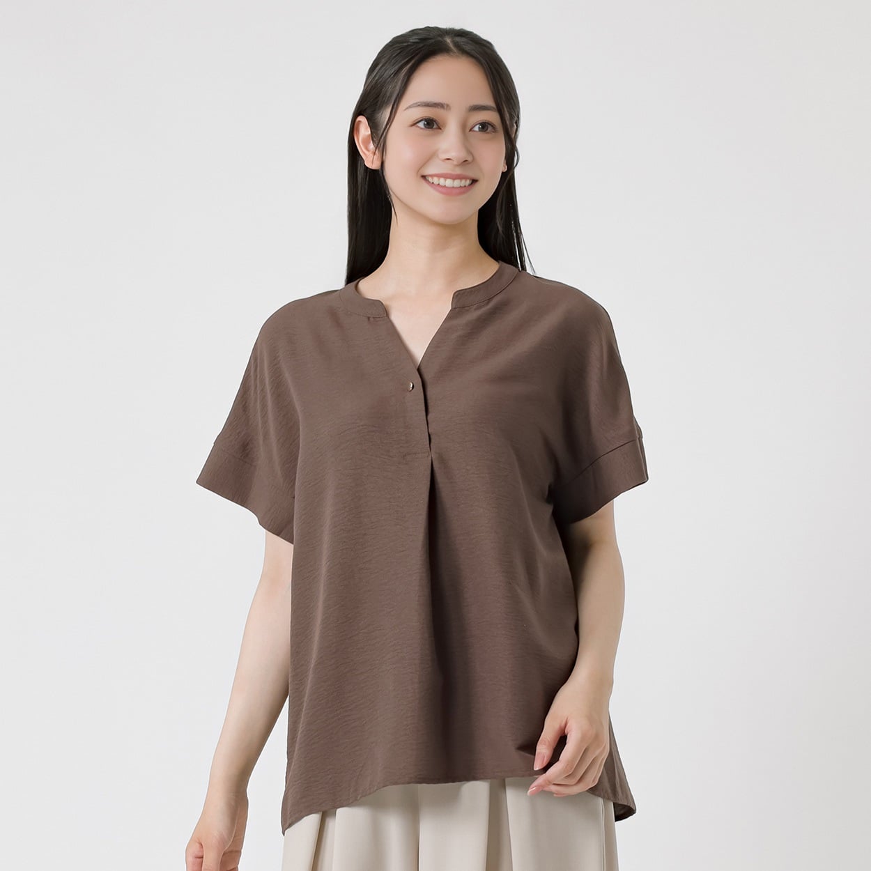 5分袖 Vネックバンドカラープルオーバー レディス EMMA JAMES(エマジェイムス) 263EM1090FM(コイチャ-XL)