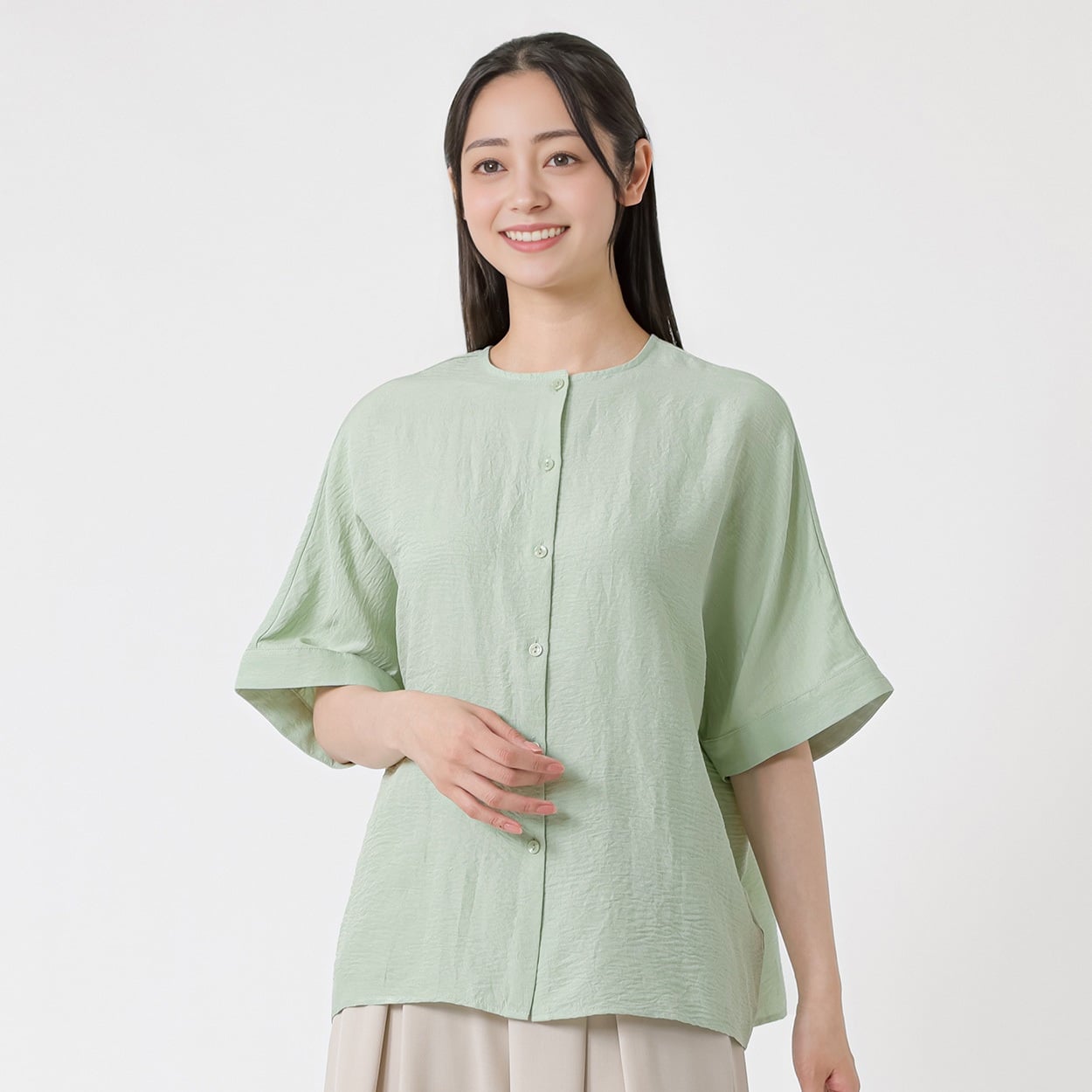 5分袖 バックシャーリングブラウス レディス EMMA JAMES(エマジェイムス) 263EM1092FM(ミドリ-M)