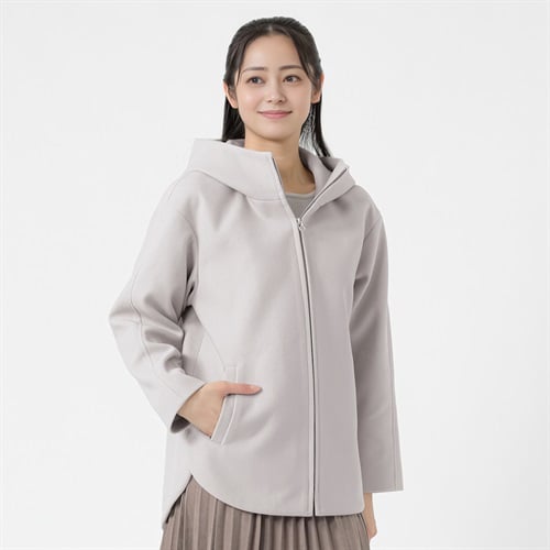 ジップフードショート丈コート レディス Purelast(ピュアラスト) 267PL804SW(ウスクロ-M)