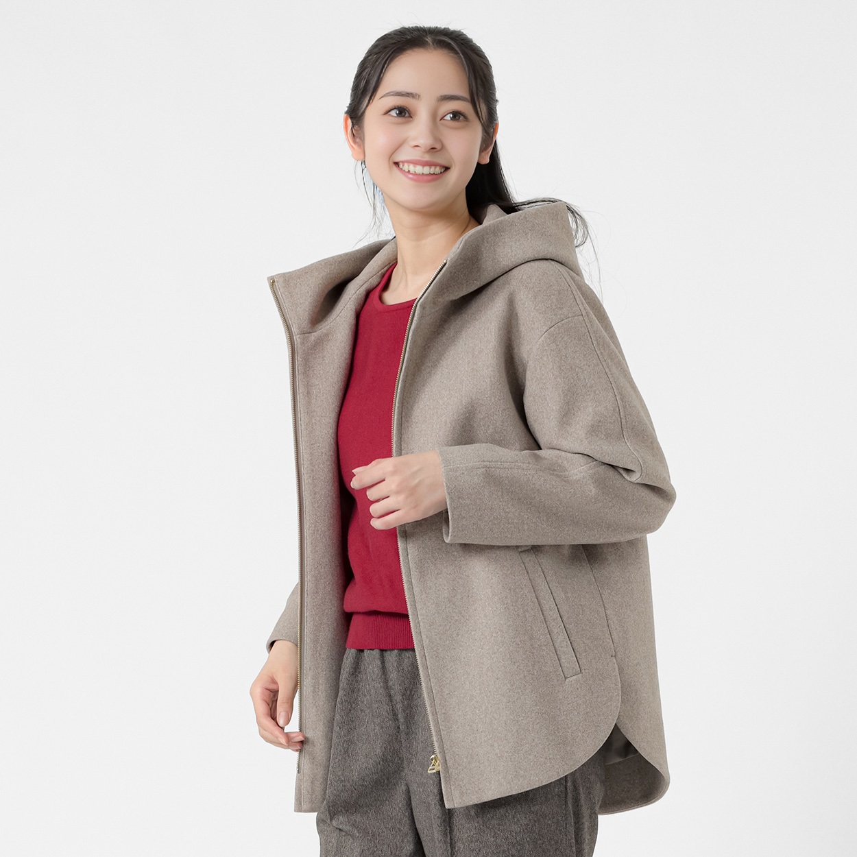 ジップフードショート丈コート レディス Purelast(ピュアラスト) 267PL804SW(チャ-XL)