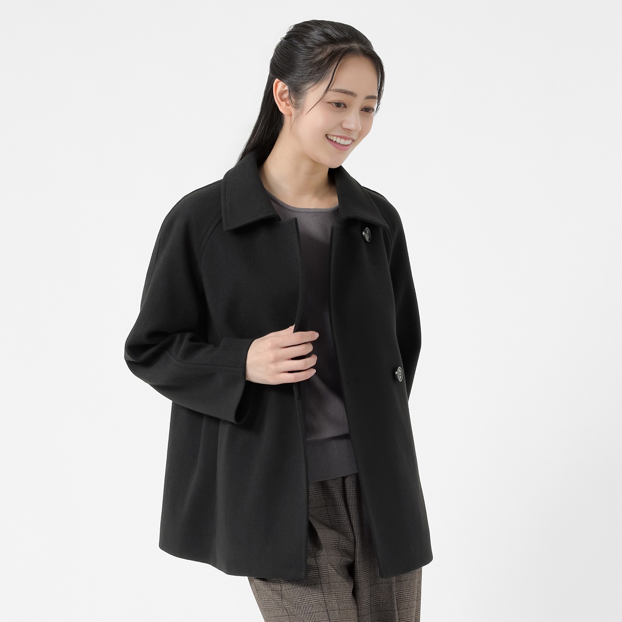 ダブル前ショート丈コート レディス Purelast(ピュアラスト) 267PL805SW(クロ-L)