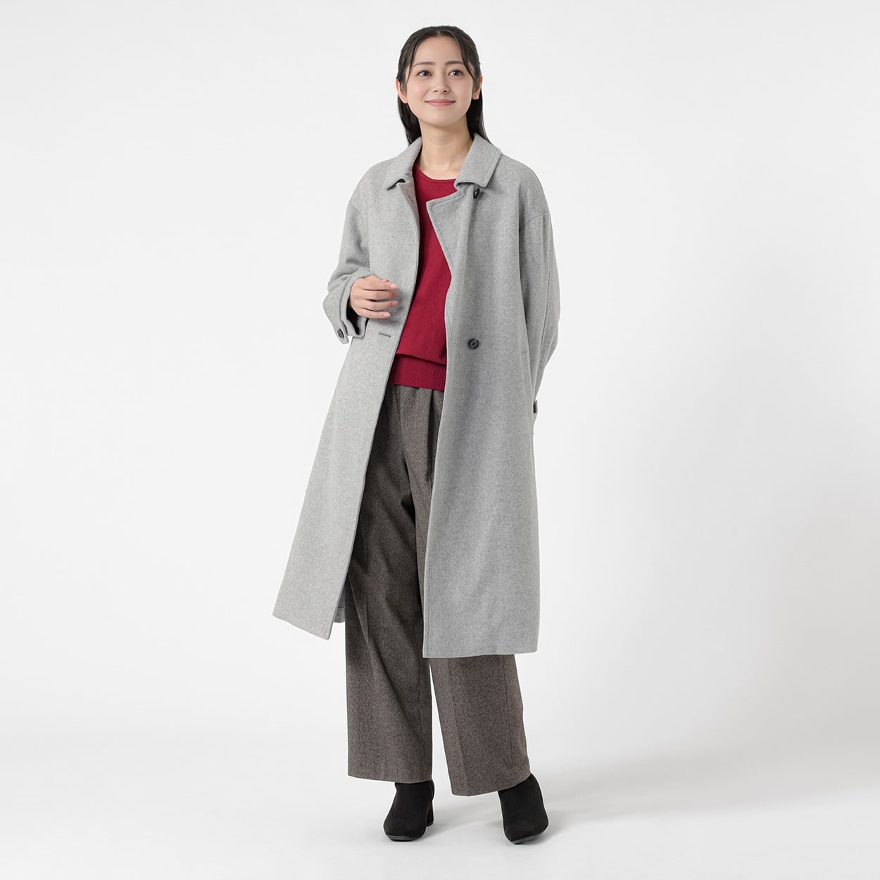 ウール ステンカラー２WAYコート レディス Purelast(ピュアラスト) 267PL806SW(ウスクロ-M)