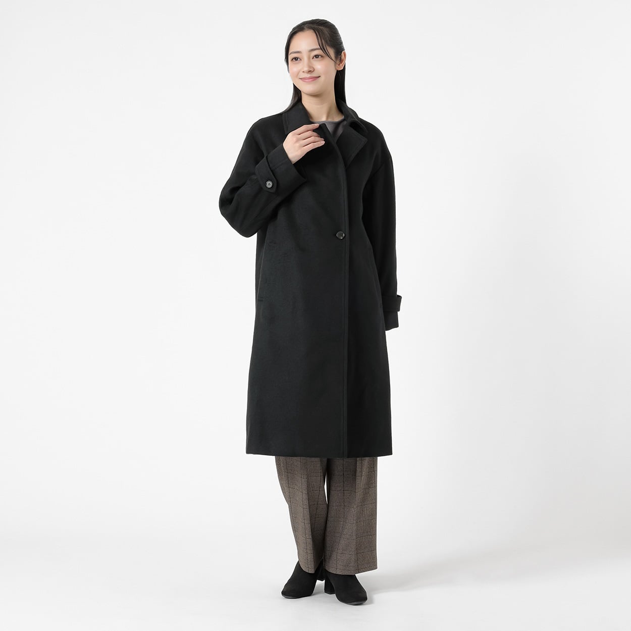 ウール ステンカラー２WAYコート レディス Purelast(ピュアラスト) 267PL806SW(クロ-M)