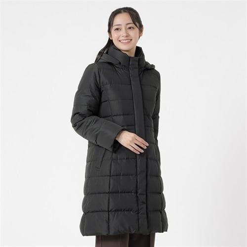 グリーンダウンコート フード付ロング丈 レディス Purelast(ピュアラスト) 267PL801SW(クロ-M)