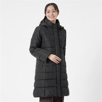 グリーンダウンコート フード付ロング丈 レディス Purelast(ピュアラスト) 267PL801SW(クロ-M)