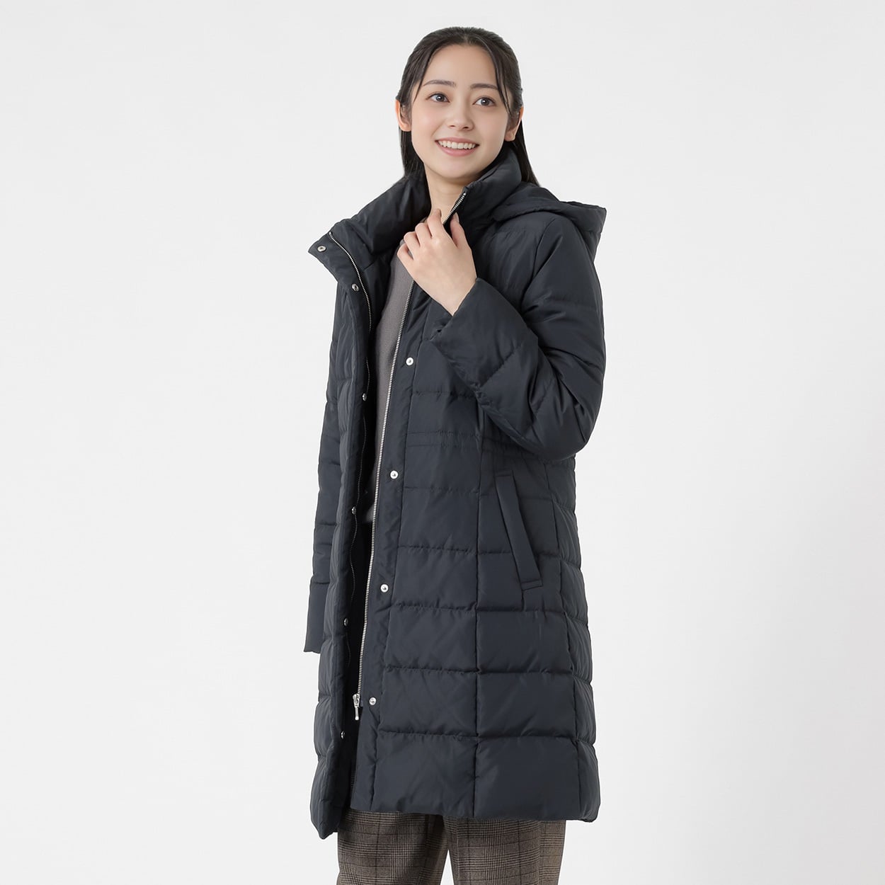 グリーンダウンコート フード付ロング丈 レディス Purelast(ピュアラスト) 267PL801SW(コイアオ-M)