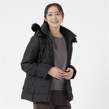 グリーンダウンコート 綾ウールライク レディス Purelast(ピュアラスト) 267PL803SW(クロ-M)