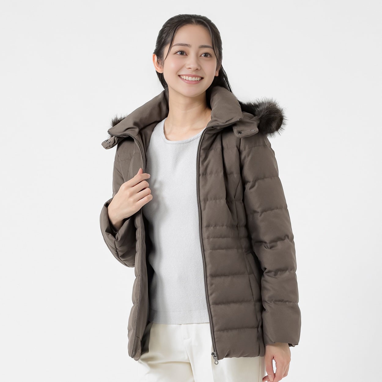 グリーンダウンコート 綾ウールライク レディス Purelast(ピュアラスト) 267PL803SW(コイチャ-M)